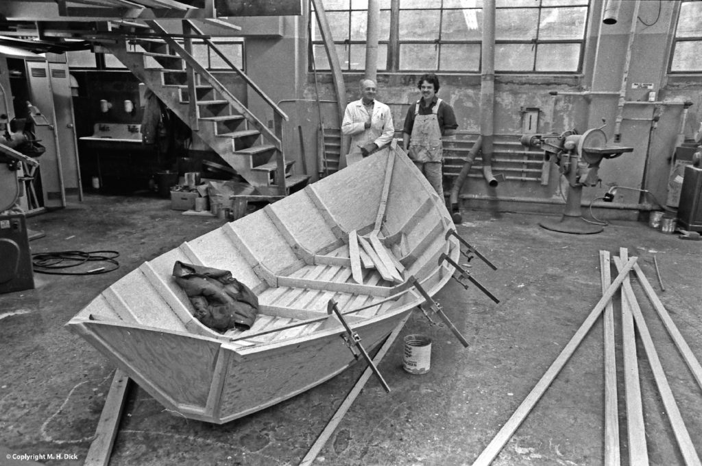 Joe Trumbly boatbuilder with plywood skiff